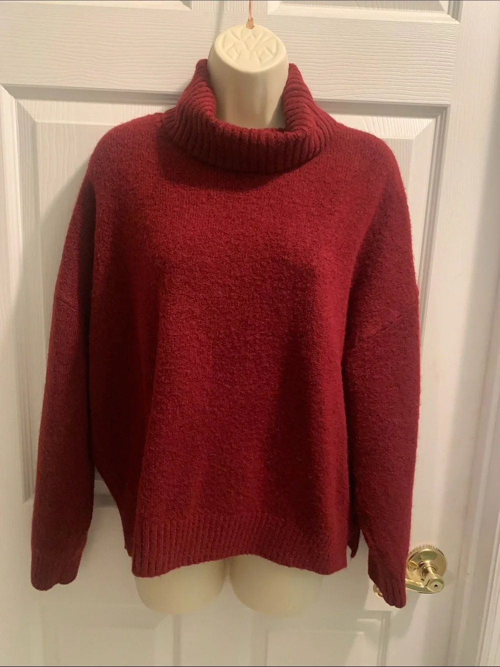 Cider Burgundy Ribbed Cowl Turtleneck Sweater